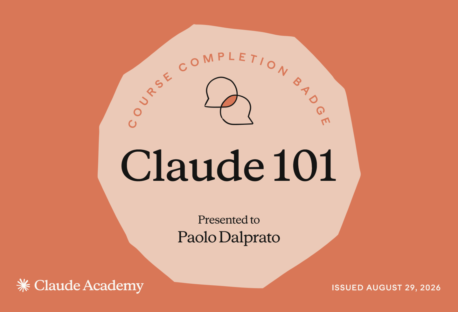 Badge del corso Claude 101 di Claude Academy