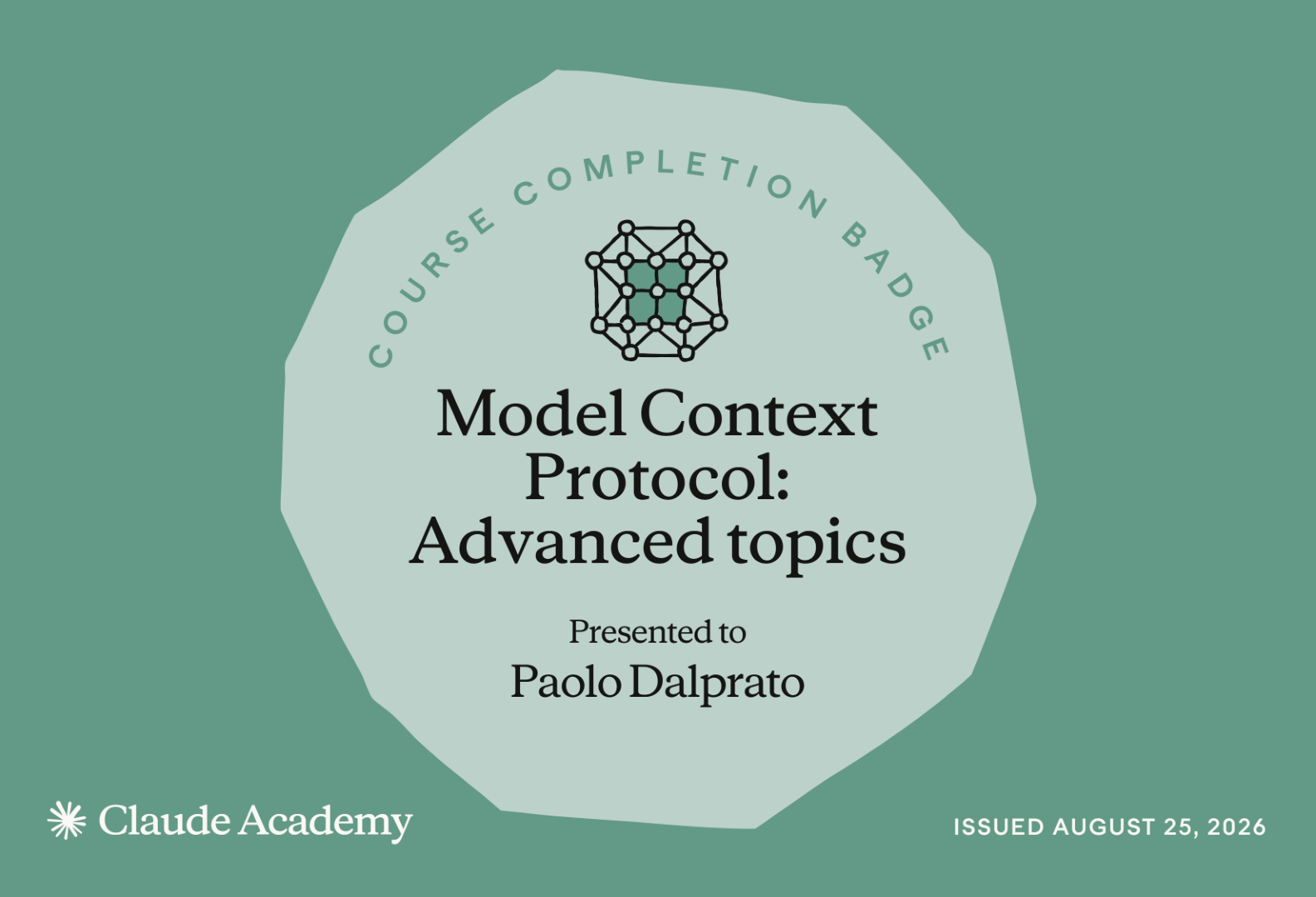 Badge del corso Model Context Protocol: Advanced Topics di Claude Academy