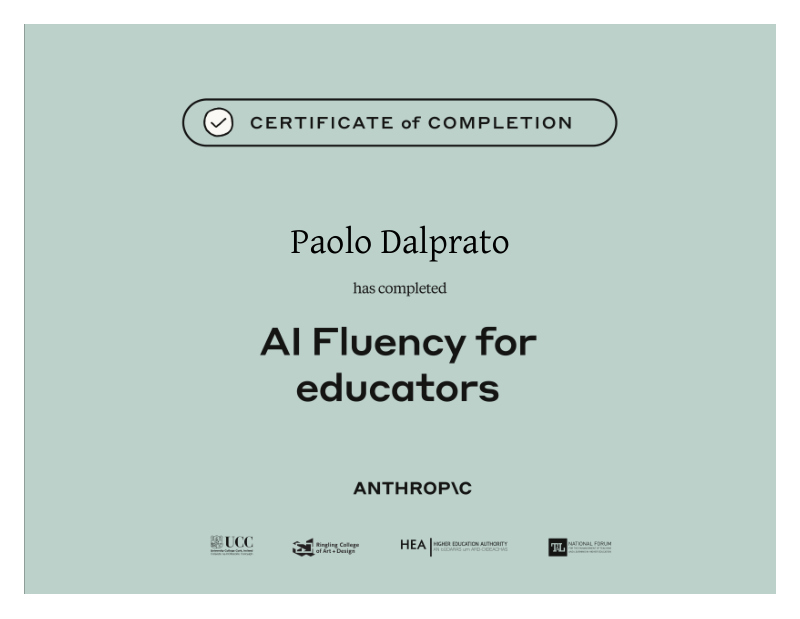 Attestato del corso AI Fluency for educators