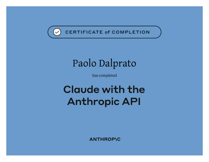 Attestato del corso Claude with the Anthropic API