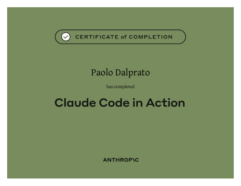 Attestato del corso Claude Code in Action