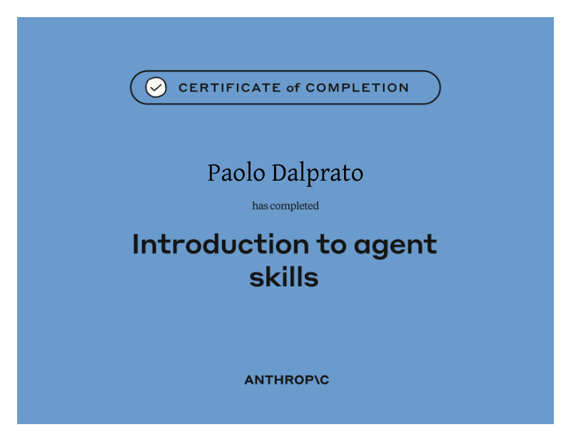 Attestato del corso Introduction to agent skills