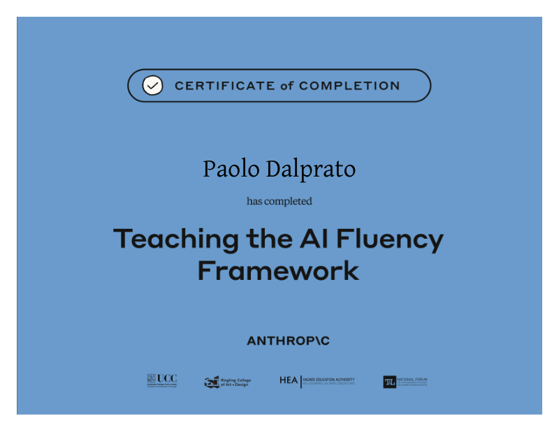 Attestato del corso Teaching AI Fluency
